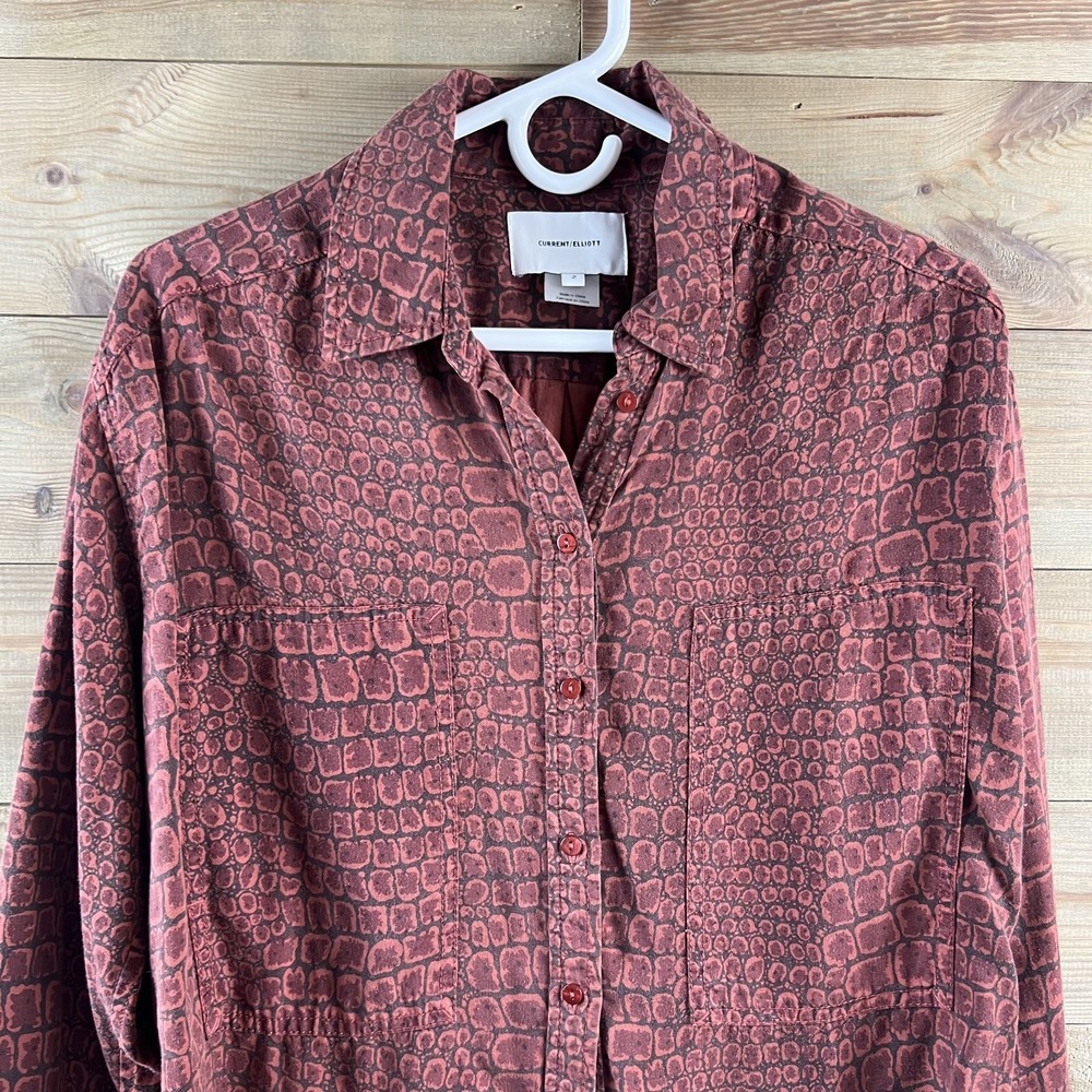 Current Elliott Womens Shirt The Percy Road Button Up Crocodile Print 2 Medium - Picture 2 of 8